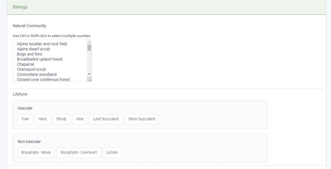 Advanced Search Biology Section