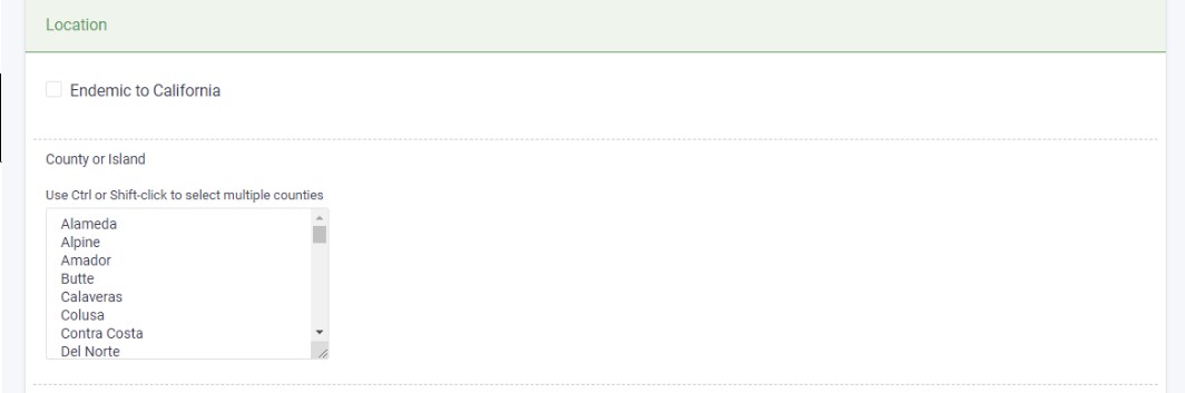 Advanced Search Counties Section