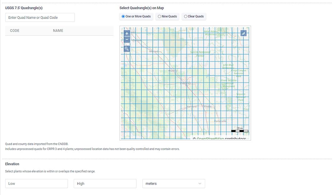 Advanced Search Quadrangles Section