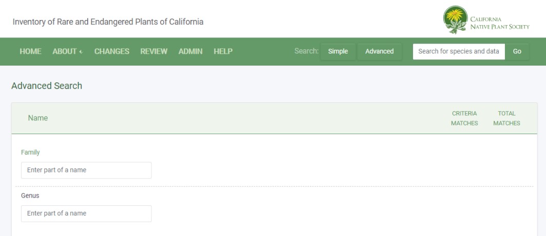 Advanced Search Name Section